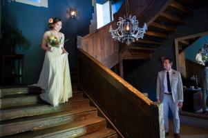 bride walking down the stairs at chateau rigaud photographed by especially amy